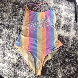 Blu Pastel colored Stripped “BONITA” one piece swimsuit